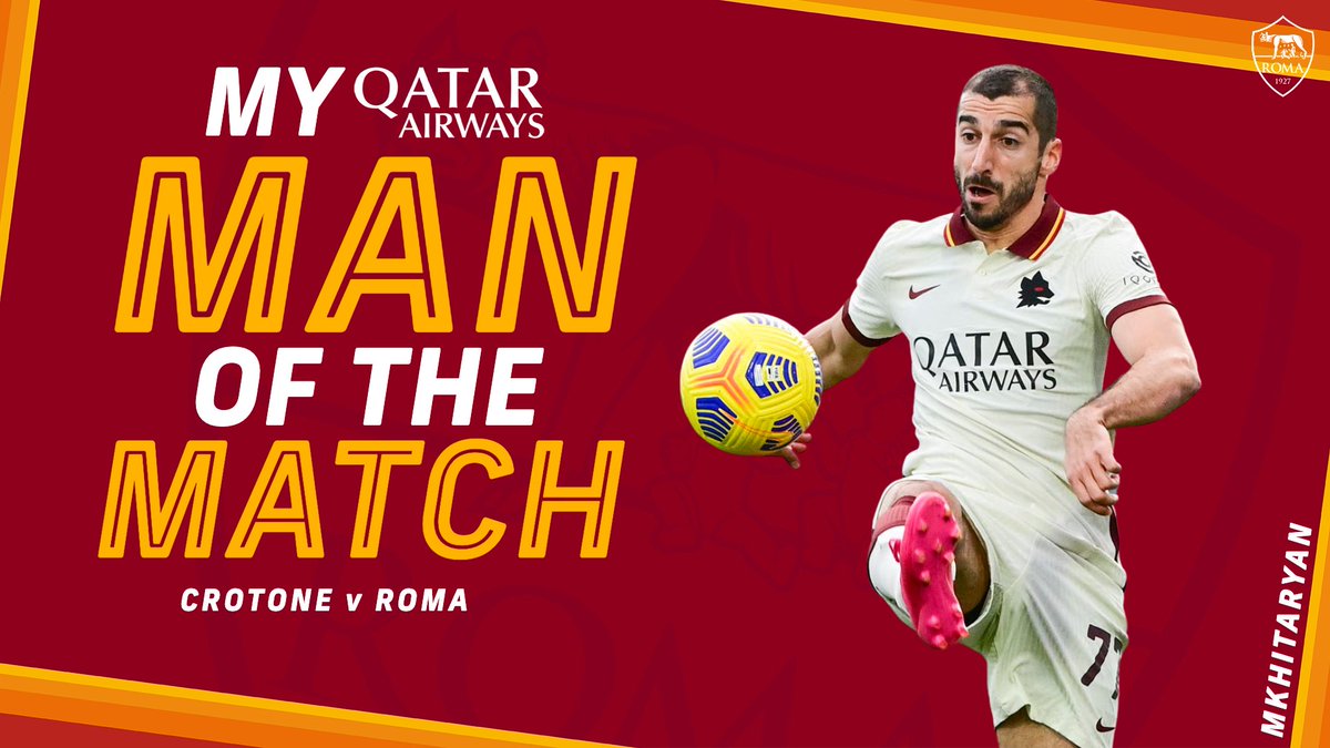 ASRomaEN's tweet photo. 🔁 Retweet if Henrikh Mkhitaryan was your #ASRoma @qatarairways Man of the Match against Crotone https://t.co/Ji8SuEnYkD