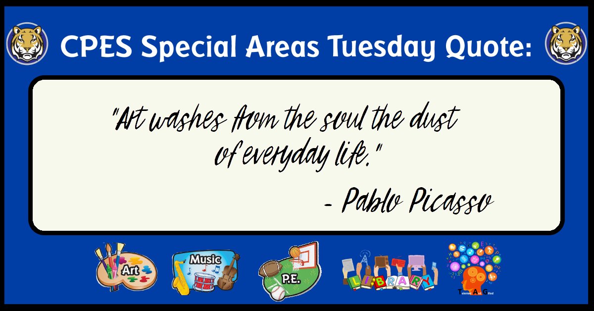 cpes_music's tweet photo. @NewCollegePk_ES Special Areas teachers (@CPES_VisualArts/@iAmAllisonB/ Music/@CPPE_FCS/@ladyv1274 ) are excited to present our Tuesday quotes. On Tues we'll be sharing a fav quote that shines a light on 1 of our subjects! 1st up is Art!  

@dr_otway @Bushc1Cassie https://t.co/vTJMAA1slQ
