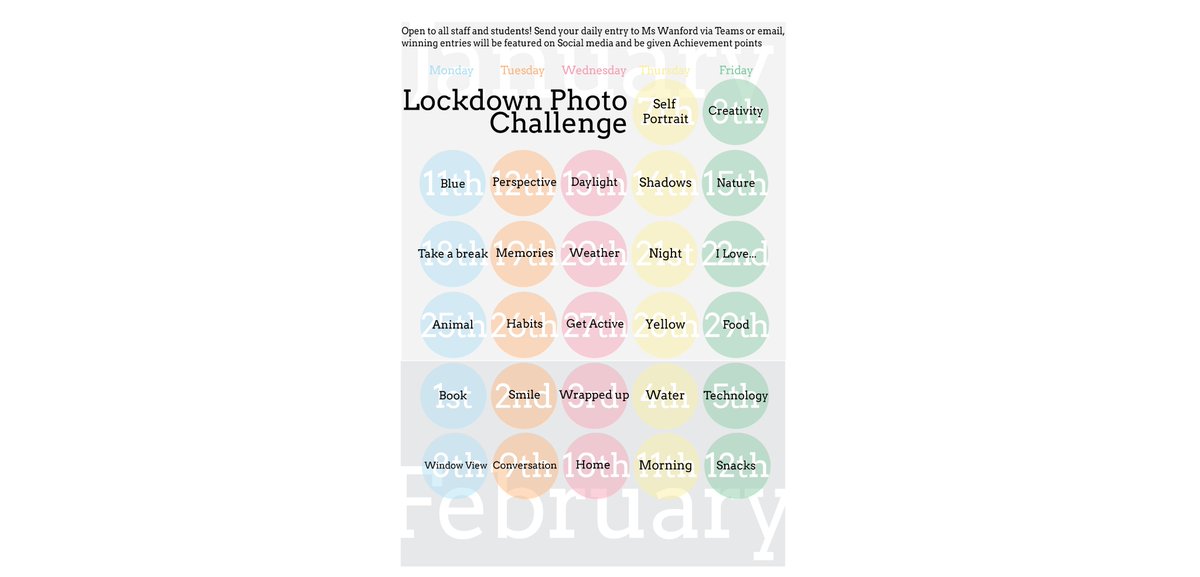 DPASlough's tweet photo. DPA's #lockdownphotochallenge starts tomorrow! Open to ALL DPA students and staff - email or teams message your entries to Ms Wanford by the end of each day. Tomorrow's theme is #selfportrait https://t.co/ccXMqlEIHr
