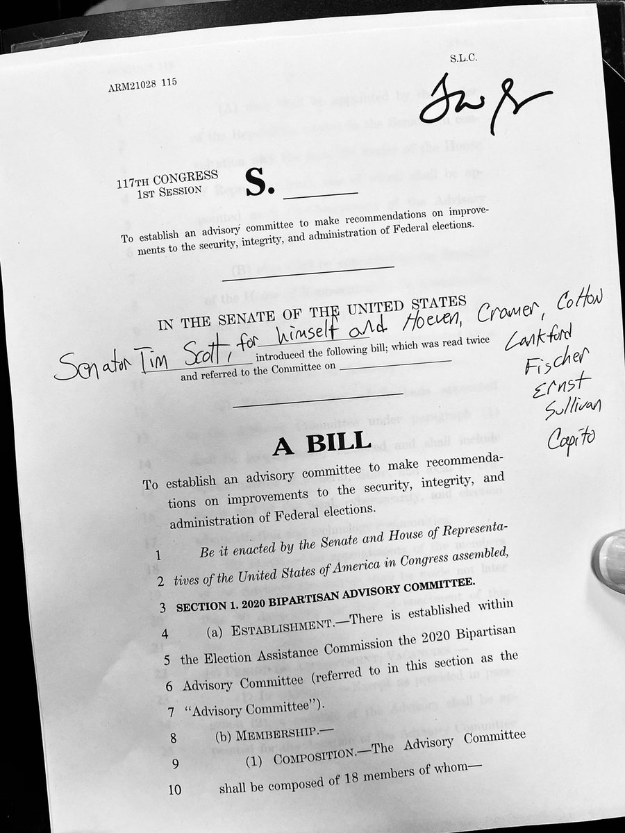 SenatorTimScott's tweet photo. Today, I am introducing my bill to establish the Election Integrity Commission.

Read more here: https://t.co/Qzk30BbXiW https://t.co/nFuahPH9hH