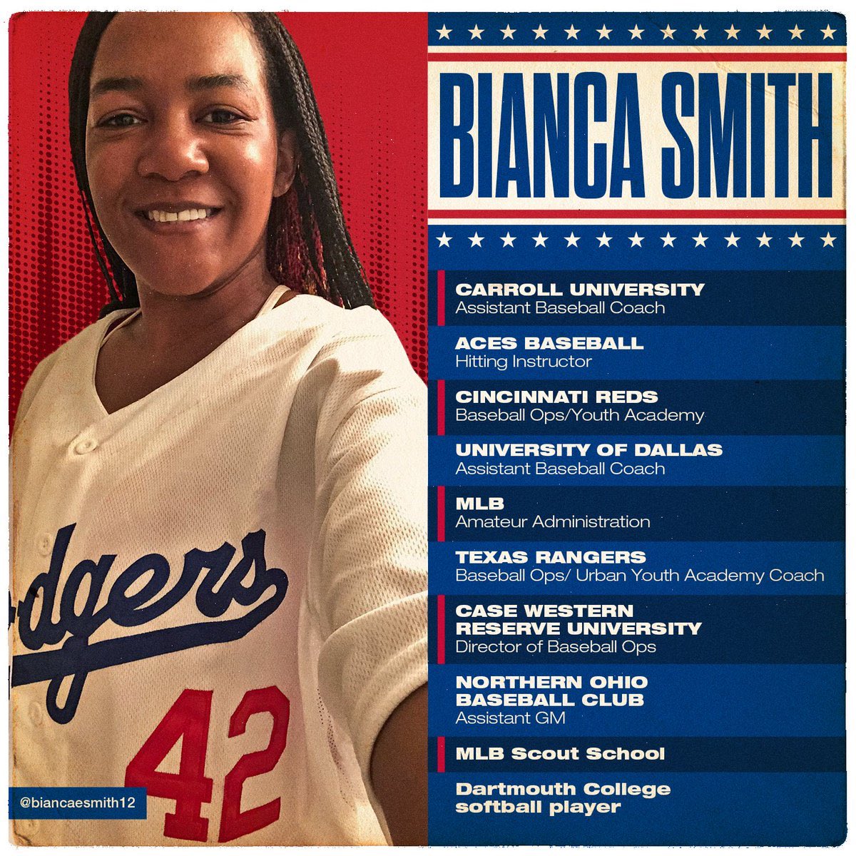 Congratulations to Bianca Smith on becoming the first Black woman to coach in professional baseball!