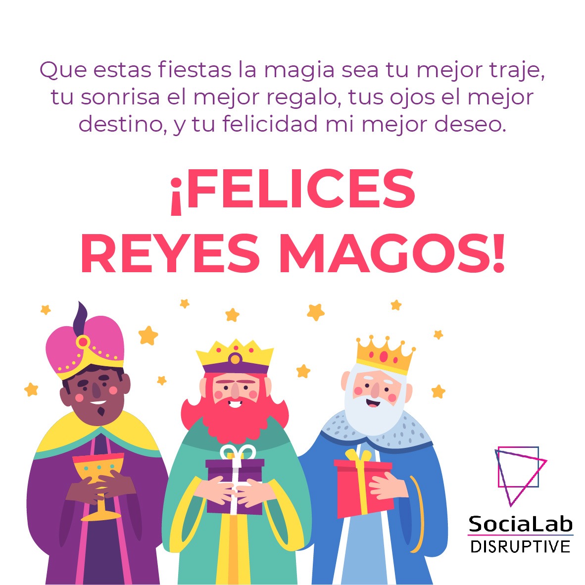 S_LabDisruptive's tweet photo. Te deseamos que la magia de esta fiesta, esté llena de grandes frutos y que todos los sueños que tú y tu familia tengan se hagan realidad. Feliz Día de Reyes.
#sociallabdisruptive #laboratoriosocial #exito #deseos #diadereyes #año2021 #emprendedor #emprendimiento #felicidad https://t.co/2cGUmXai3f
