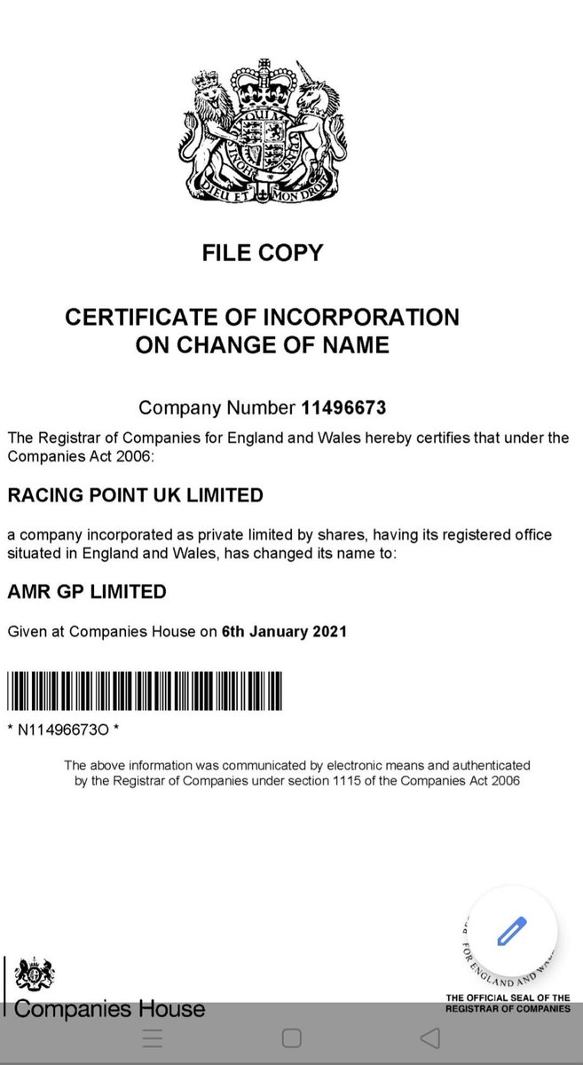 startonpole's tweet photo. Racing Point UK Limited officially have been renamed to AMR GP Limited / #AstonMartinF1Team
#f1 #formula1 #SebastianVettel #StrollNation https://t.co/RGJ8sW4sF3