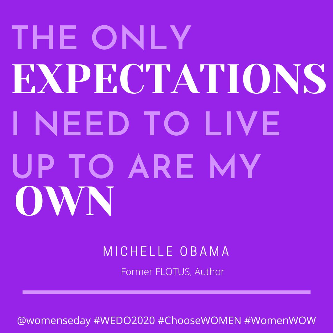 The only expectations I need to live up to are my own. Michelle Obama #WomenOfImpact #Inspiration #Motivation #WomenInBusiness #WomenLeaders #ChooseWOMEN #WomenWOW #WEDO2020 #MichelleObama