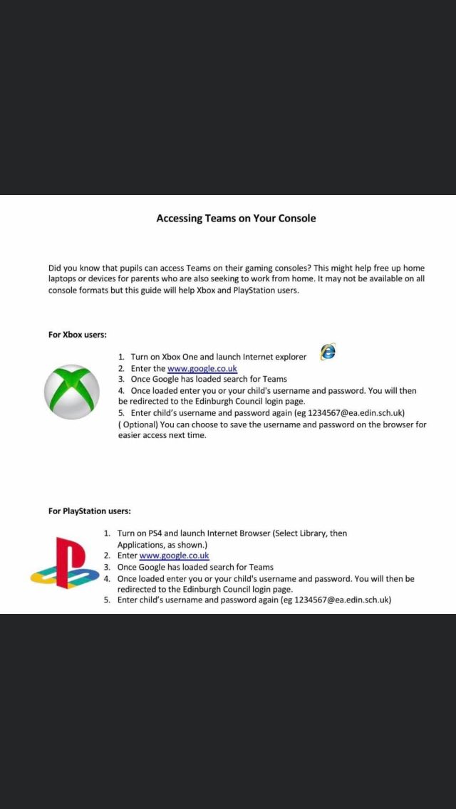 For our learners who perhaps don’t have a tablet or computer but maybe have a games console.  @LibertonHighHT <a href="/CraigourPark/">Craigour Park Primary School</a> <a href="/GilmertonPs/">Gilmerton PS</a> <a href="/LibertonPrimary/">Liberton Primary</a> <a href="/PrestonfieldPS/">Prestonfield Nursery and Primary School</a> <a href="/stjohnvianneyPS/">StJohnVianneyPS</a>