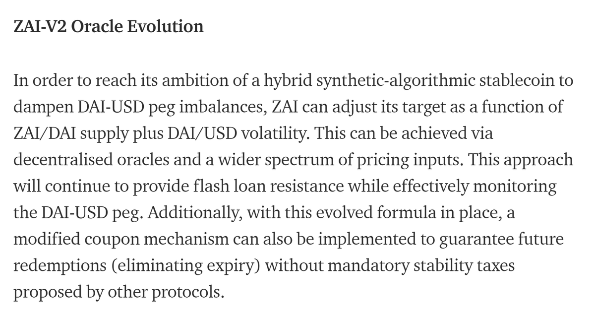  $ZAI is not simply another fork.After oracle integration,  $ZAI stops being a Empty Set Dollar fork and starts to be more of a synthetic protocol used to bet on  $DAI volatility + price. If DAI > 1 USD, then ZAI expands, if the inverse ZAI contracts.