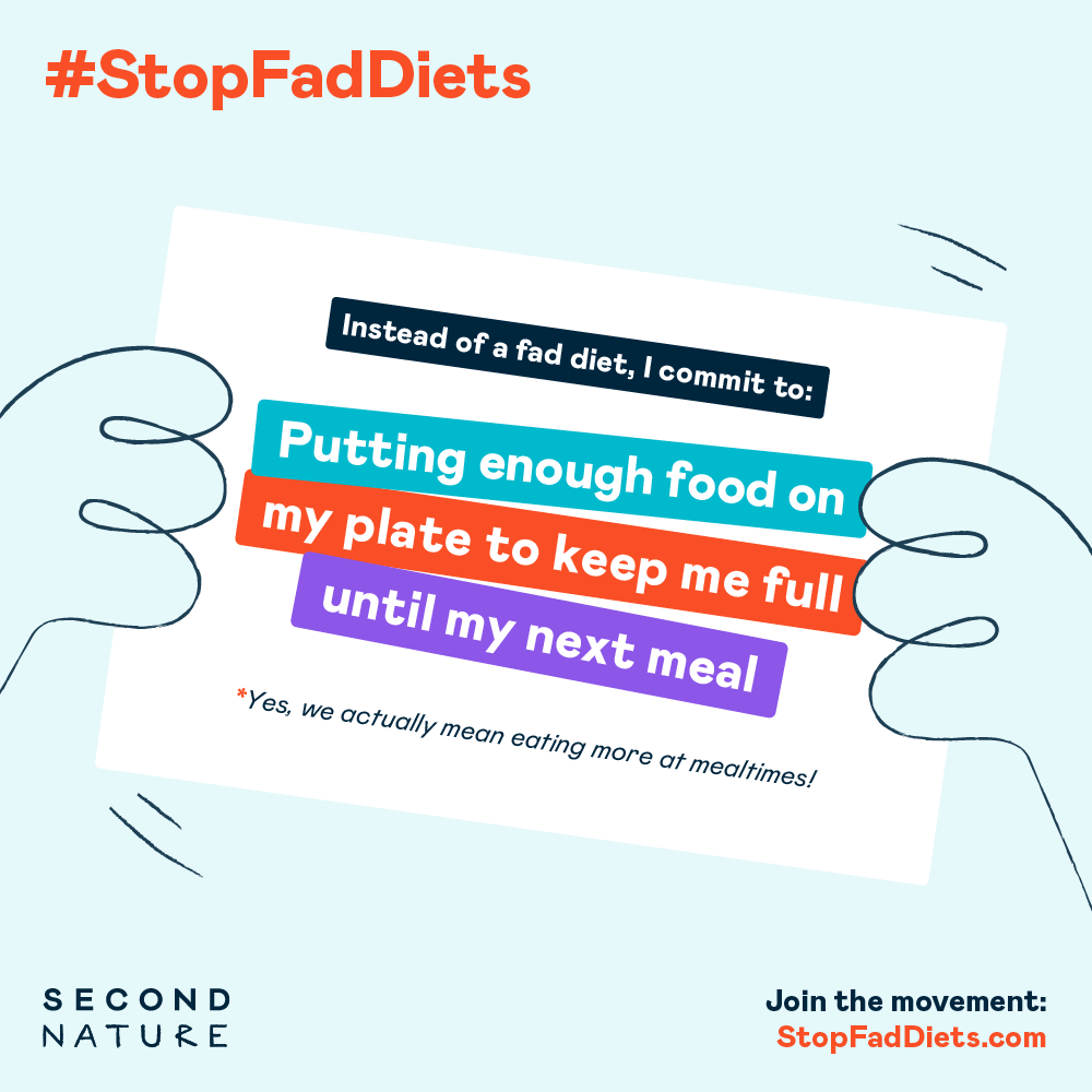 snhealth_uk's tweet photo. What would happen if we all ate enough to feel satisfied &amp; full at every meal instead of trying to trick ourselves to eat less? We'd probably stop obsessing over food, stop feeling deprived, be less likely to enter the binge-restrict cycle, and probably feel happier #stopfaddiets https://t.co/kmbeJ66xyl