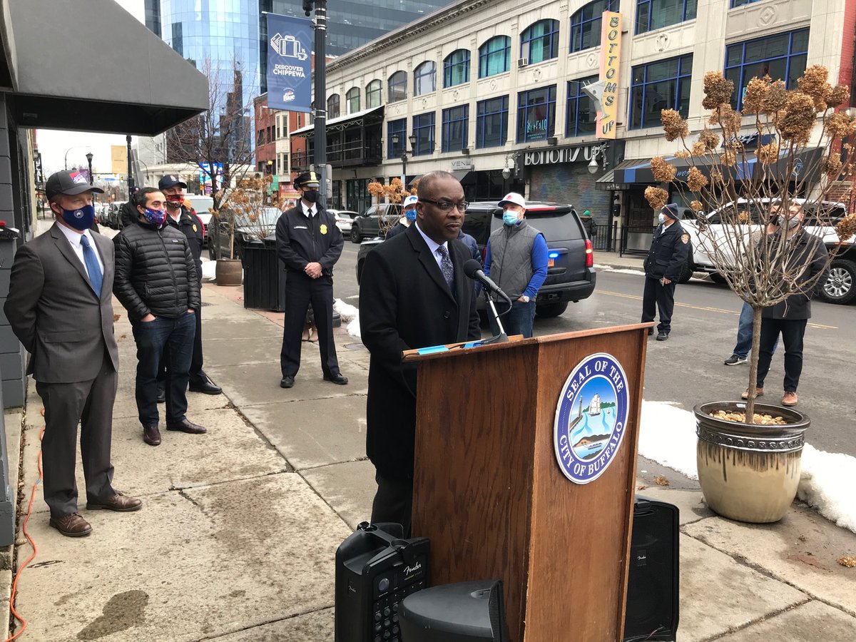 scottybmay's tweet photo. Mayor Brown and local business owners are on Chippewa announcing ‘Playoffs on the Patios’. ⁦.                                       @WGRZ⁩ https://t.co/JZAdqczP1v