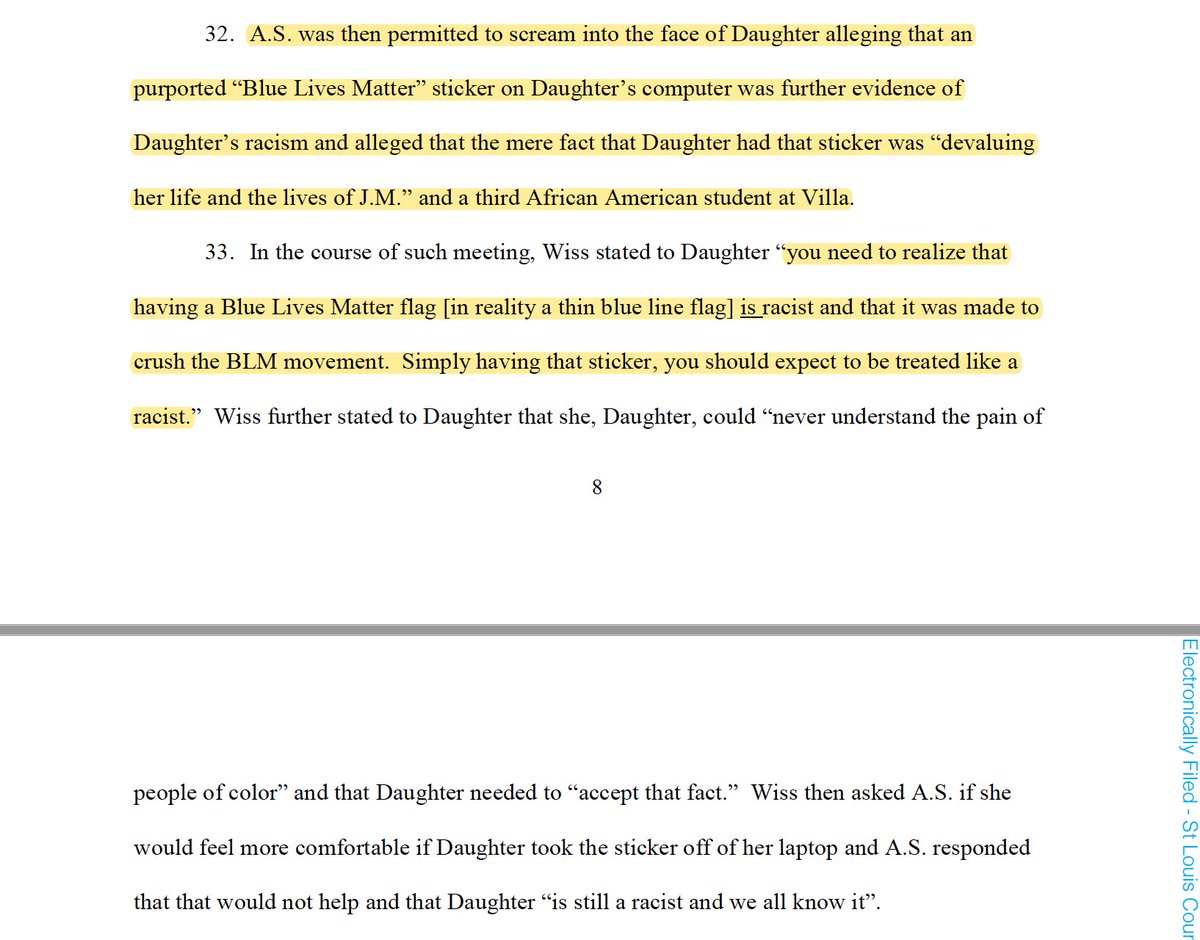 6) Daughter had a Thin Blue Line sticker on her laptop that students mistook for a Blue Lives Matter sticker.Faculty told daughter the sticker was racist and "made to crush the BLM movement," and that "simply having that sticker, you should expect to be treated like a racist."