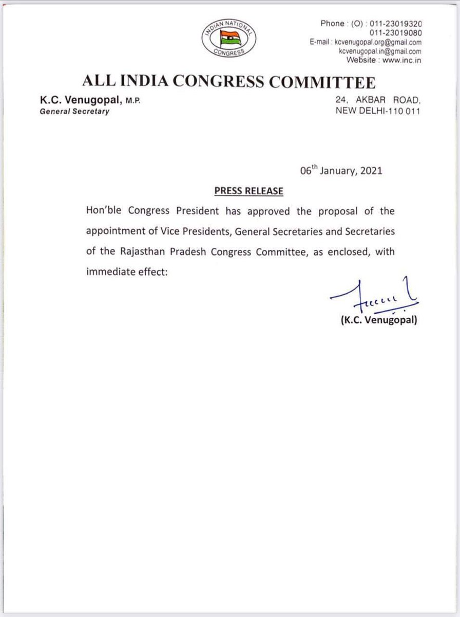 OfficialSabirH's tweet photo. @INCRajasthan @INCIndia राजस्थान प्रदेश कांग्रेस कमेटी के सभी नवनियुक्त पदाधिकारियों को हार्दिक बधाई एवं उज्ज्वल भविष्य की शुभकामनाएं। https://t.co/CYGWmp2oFC