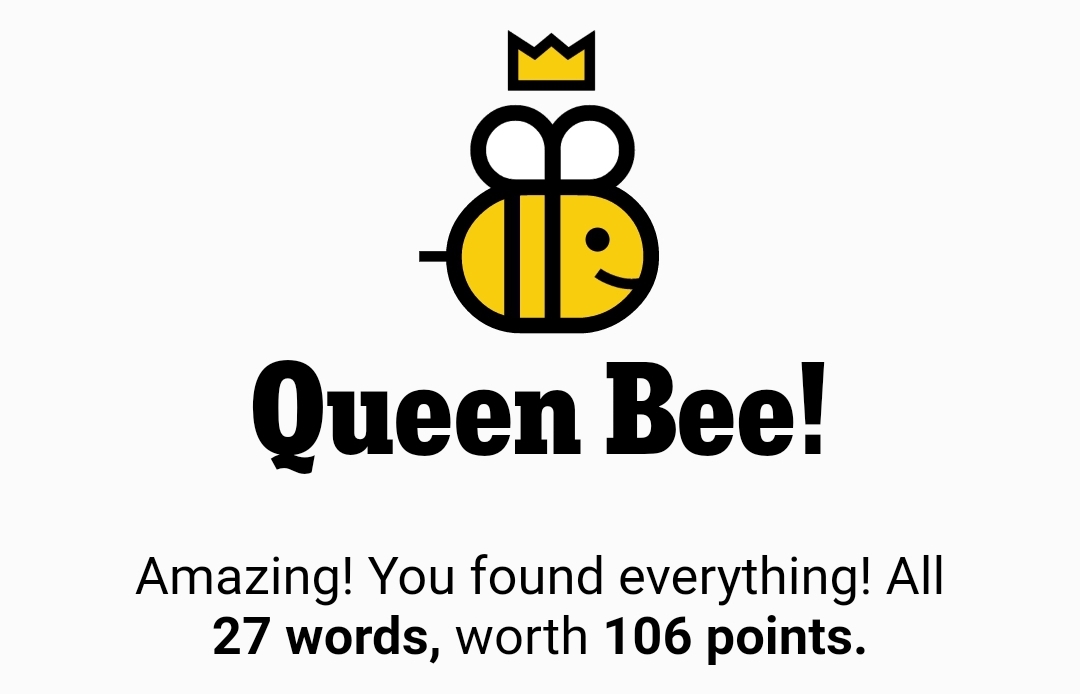 PaulaInTulsaOK's tweet photo. Didn't make it last night...I am definitelyNOT #QueenCee LOL
Today is much better!!! #QueenBee
.@beesolved #spellingbee #hivemind #nytsb #nytspellingbee https://t.co/JyfqOczobt