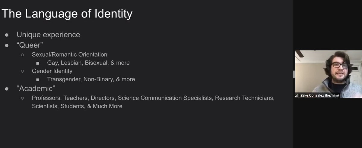 DrScarlettSmash's tweet photo. Zeke Gonzalez @FantasyEcology presenting on Safe Spaces: How to create #inclusive #academic communities for #LGBTQ + Colleagues at @MindfulConserv1  #mindfulconservation conference 
#teachersofinstagram #mindfulscientist #mindfulscientists  #mindfulconservation2021 https://t.co/6crghVruud