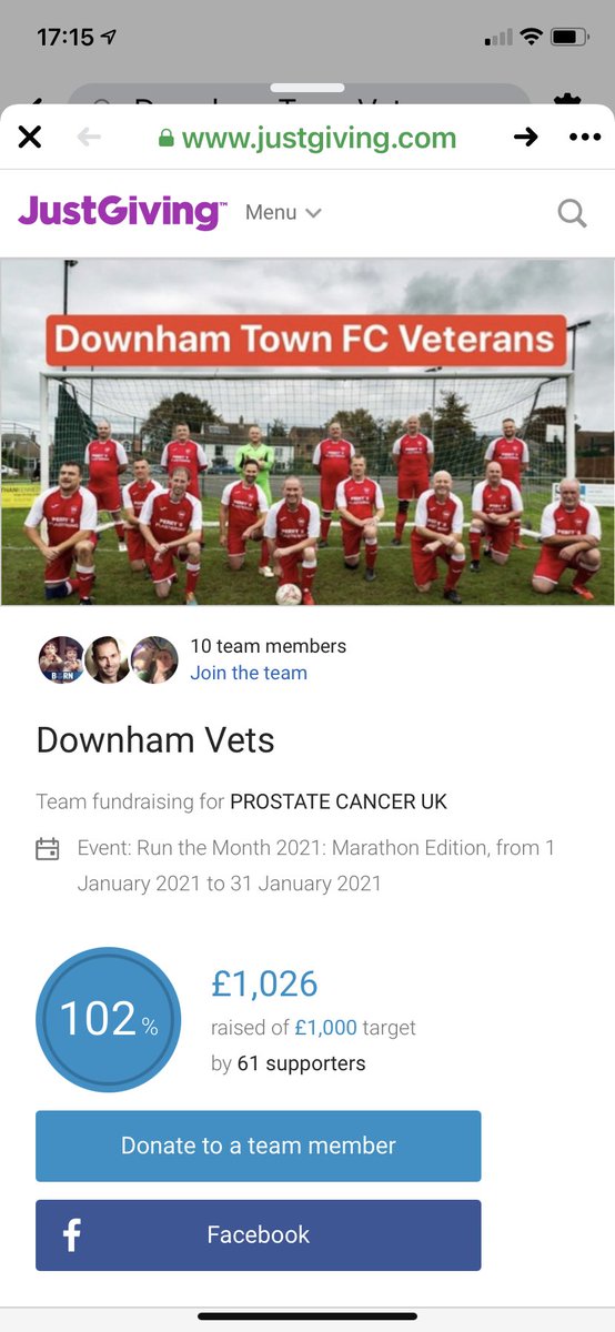The old boys have smashed their 1st week in the <a href="/ProstateUK/">Prostate Cancer UK</a> run the month 2021 marathon edition, and we’ve been blown away to break our original target of £1,000 in only 6 days !! Keep donating as we keep running #DTFCVETS #OldMenRunning   justgiving.com/team/downham-v…