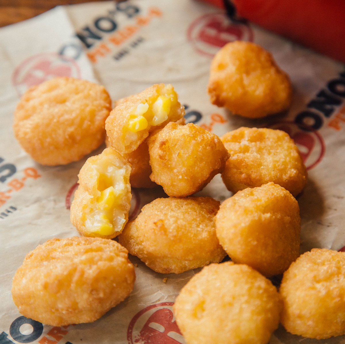 BonosBBQ's tweet photo. Did you know everyone's favorite Smokin' Snack is also available as a side? That's right, just $1 more! 🔥🌽
#bonosbbq #cornnuggets https://t.co/ZGJBVLn3El