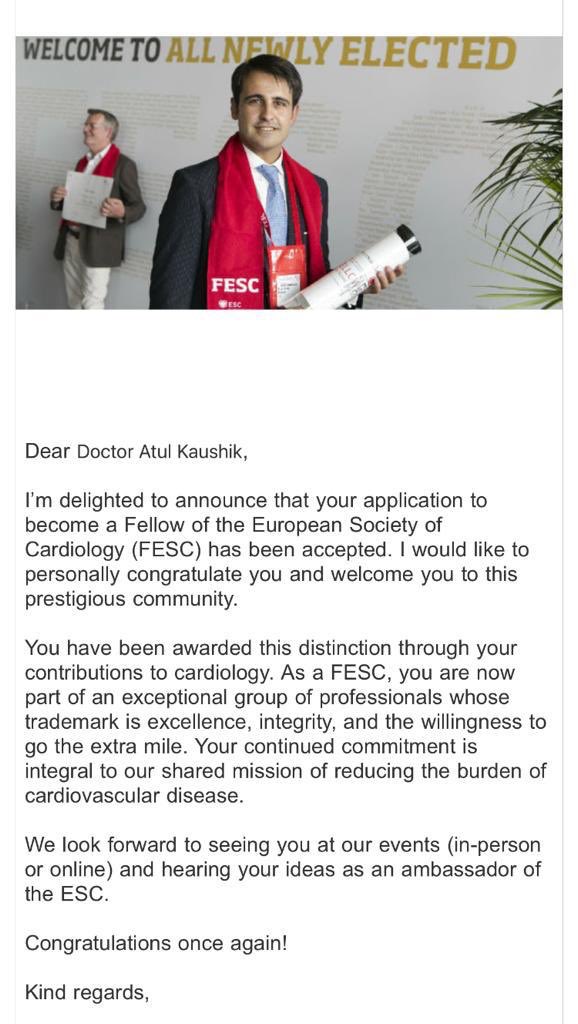 Atul_kaushik99's tweet photo. Feeling happy amidst the crisis of pandemic! ⁦@escardio⁩ Thank you 🙏! https://t.co/gh7ljxkzhL
