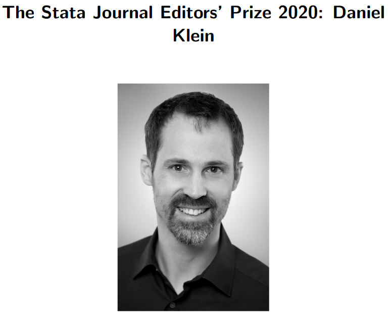 IncherK's tweet photo. Congratulations: @IncherK member Daniel Klein wins #StataJournal editor's prize 2020 .The award recognizes two outstanding STATA articles by Daniel. „If there is a challenging label problem, it usually turns out that he has solved it already ...“ https://t.co/iQx3BIR3I1; https://t.co/kAY3xgSURq