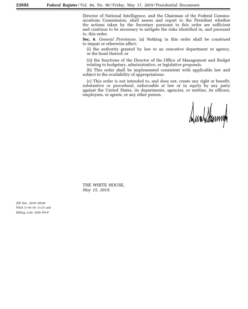 understand what  @realDonaldTrump did in transmitting  @SpeakerPelosi - cut under cut the ODNI, CISA, FBI JS by blaming ChinaExecutive Order 13873May 15, 2019cc  @burgessct Securing the Information and Communications Technology and Services Supply Chain https://www.govinfo.gov/content/pkg/FR-2019-05-17/pdf/2019-10538.pdf