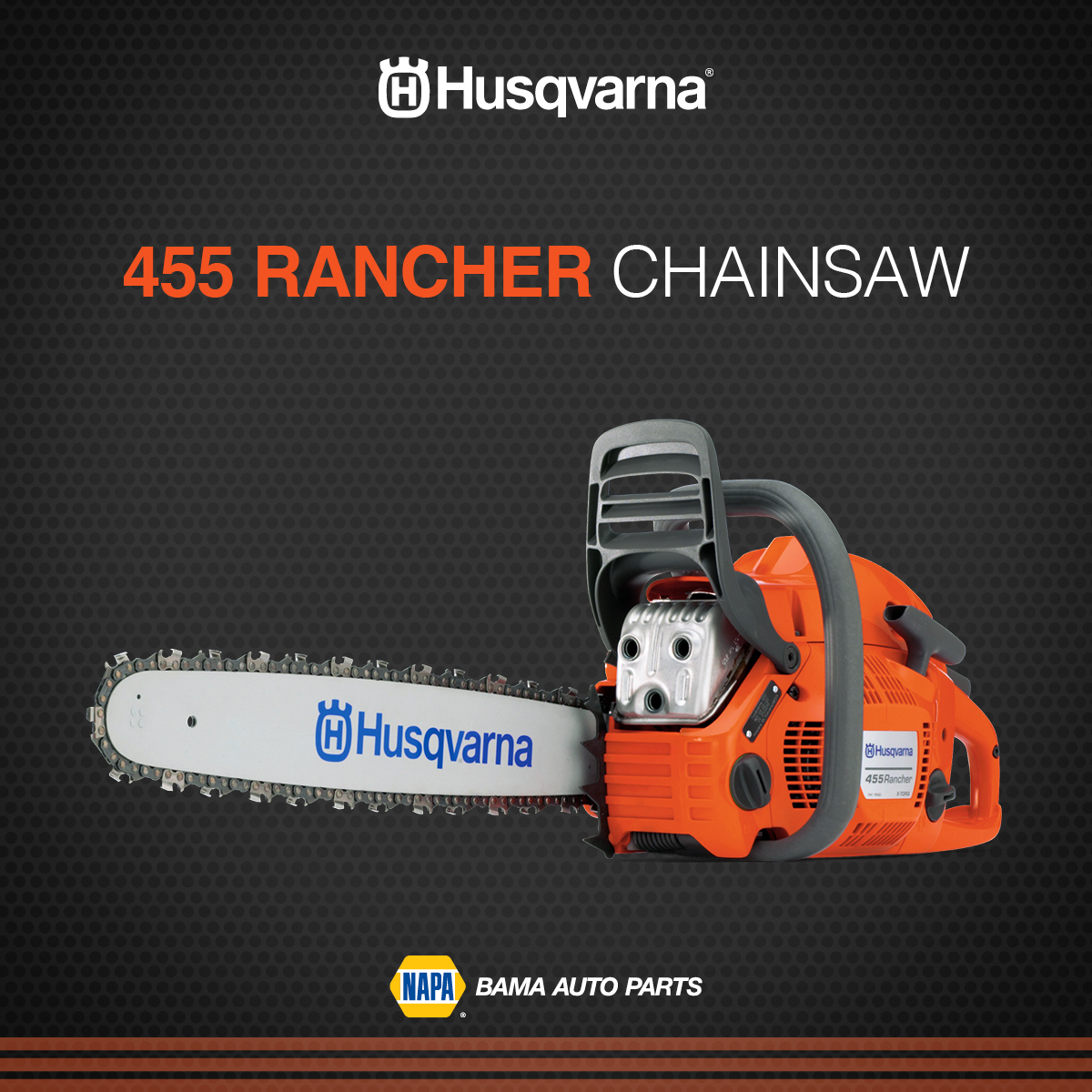 BamaAutoParts's tweet image. If you want a solid, steady #chainsaw, go for the @HusqvarnaUSA 455 Rancher. Its #antivibrationtechnology gives you comfortable control. Shake off the mid-week blues with a trip to #BamaAutoParts.