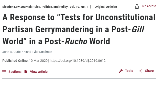 ElectionLawJrnl's tweet photo. read @JohnCuriel14 and @tyler_steelman response to @BGrofman's article on testing for Unconstitutional Partisan #Gerrymandering in a Post-Gill World

FREE until Jan 13: https://t.co/20fOcVuqmp https://t.co/C6UVGi8TdW