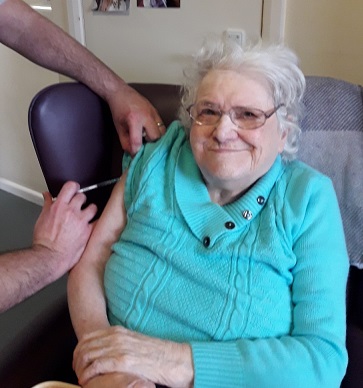 Normally I wouldn't dream of asking a resident if I could do this, but... This is Eileen. She's 92 and last spring she had  #Covid-19. Today she received the first dose of her  #vaccination and it felt so momentous we both wanted to share  #GetVaccinated  #VaccinesSaveLives