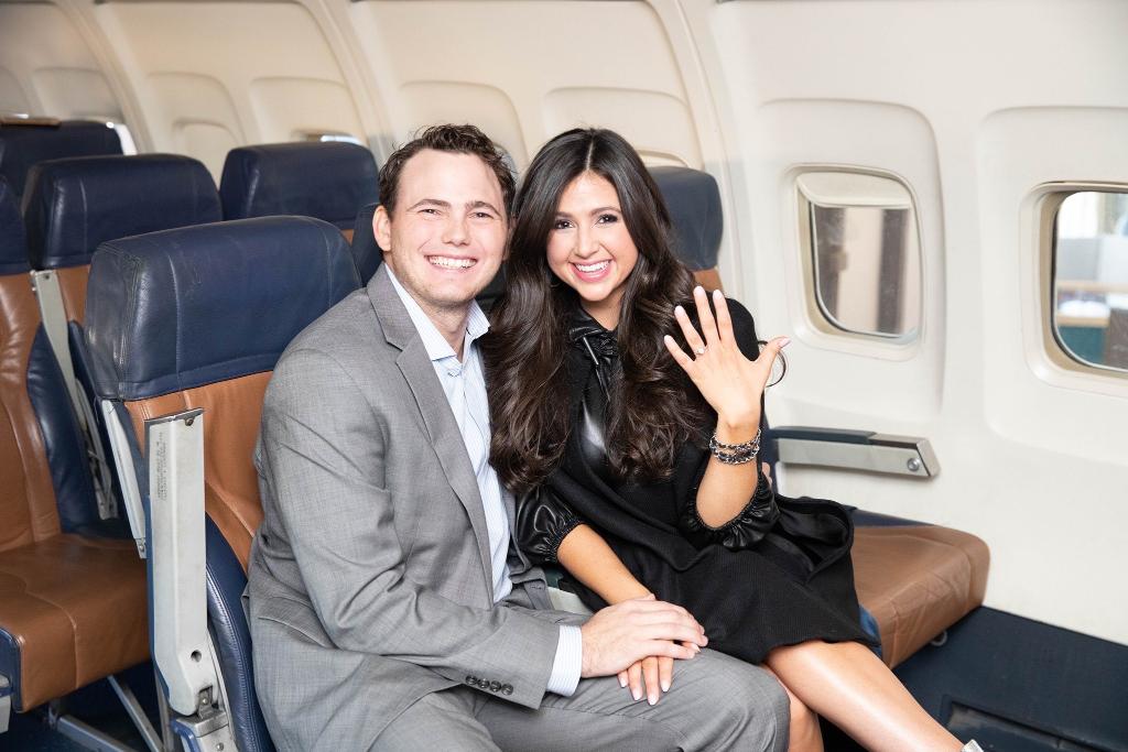 Their first date was a week later, when Michael drove 6 hours to see Cathlyn. After a year, Michael popped the question inside the cabin of the first ever Southwest plane at the Frontiers of Flight Museum in Dallas, recreating the moment they had first met. (3/7)