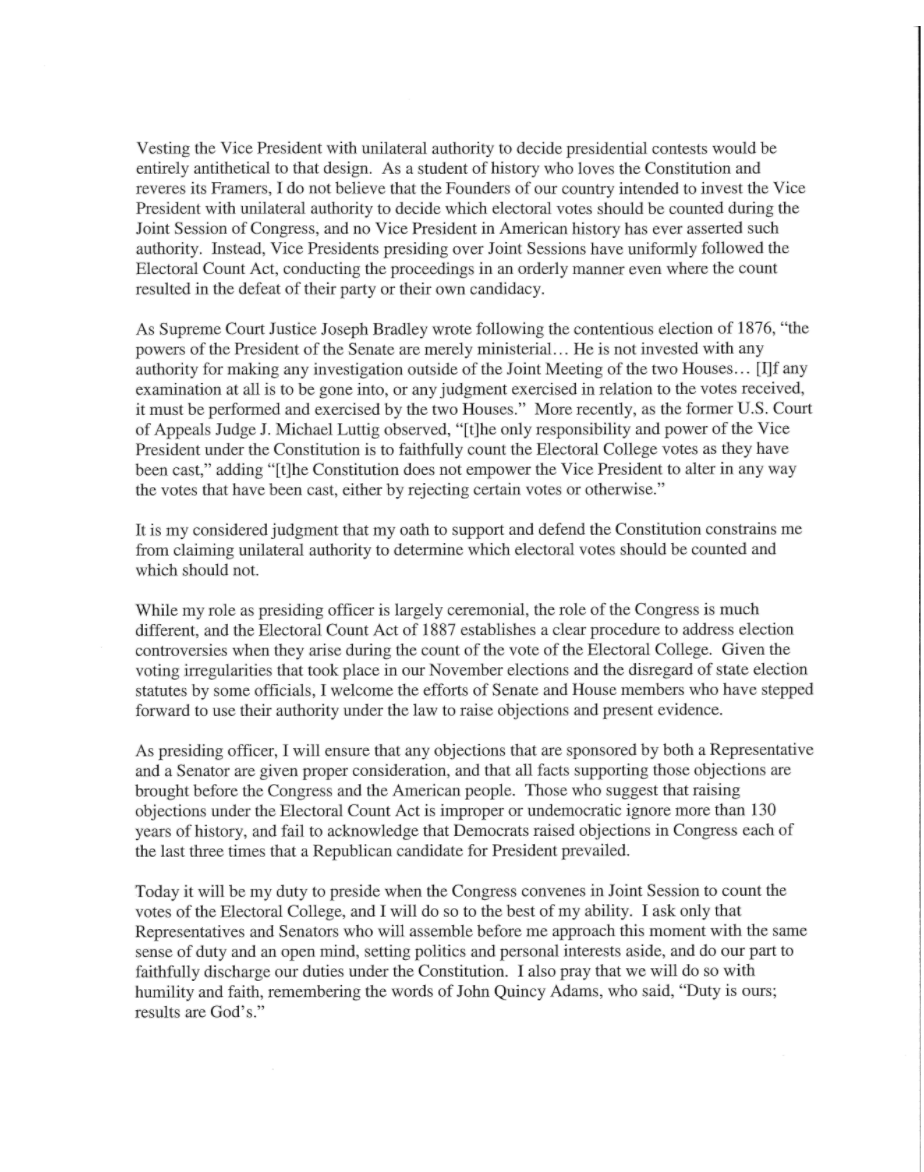 After four years in the White House of defending President Trump, Pence side steps Trump's demands to help overturn the 2020 presidential election: