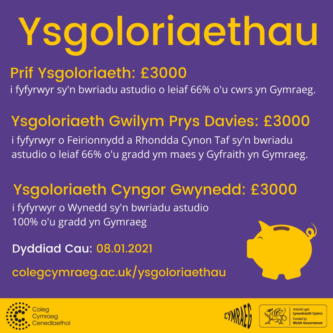 colegcymraeg's tweet photo. Ydy eich plentyn yn mynd i'r brifysgol yn 2021?
💷Cyfle i gael £3,000!
Is your child going to university in 2021?
💷An opportunity to receive £3,000!
@yrawrgymraeg
#ysgoloriaethau #arian #prifysgol #gradd #degree #funding #course https://t.co/mgk4znvl31