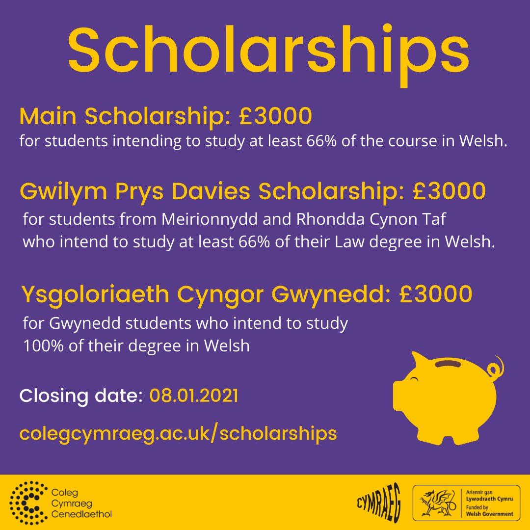 colegcymraeg's tweet photo. Ydy eich plentyn yn mynd i'r brifysgol yn 2021?
💷Cyfle i gael £3,000!
Is your child going to university in 2021?
💷An opportunity to receive £3,000!
@yrawrgymraeg
#ysgoloriaethau #arian #prifysgol #gradd #degree #funding #course https://t.co/mgk4znvl31