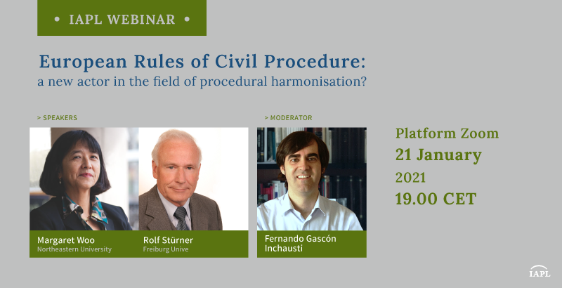 IAPLAW's tweet photo. 21/01/21  -  IAPL WEBINAR:
European Rules of Civil Procedure: 
a new actor in the field of procedural harmonisation?

Registration here: https://t.co/isYJGqMfOv https://t.co/xYdcHOFEgE