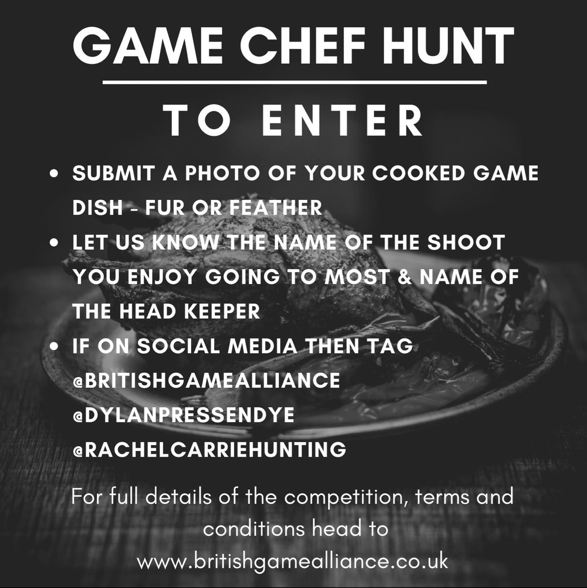 We are delighted to announce a new competition for under 21’s that love cooking with game – or those who wish to use Lockdown to learn how to cook game. The #GameChefHunt celebrates great game recipes and talent of young people, running 6th - 10th Feb. ⬇️

britishgamealliance.co.uk/game-chef-hunt/