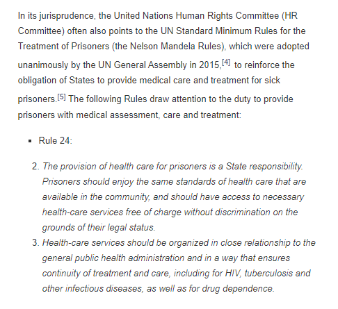 Assuming reasonable responsibility for the general health and wellbeing of a person held against their will by a State isn't leftism. It's an International standard (written, one would think, to hold countries *less* free than Canada accountable). https://www.lrwc.org/prisoners-the-right-to-medical-treatment-international-law-provisions-report/