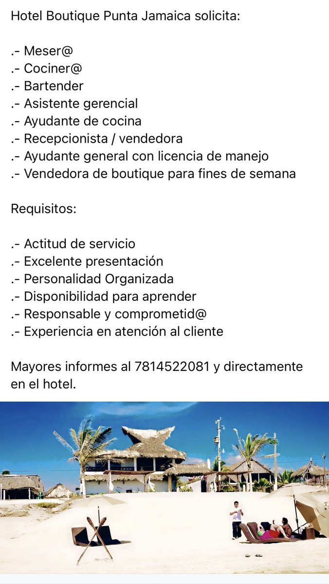 PuntaJamaica's tweet photo. Estamos contratando 🙌🏻 https://t.co/d8BI3YfrvP