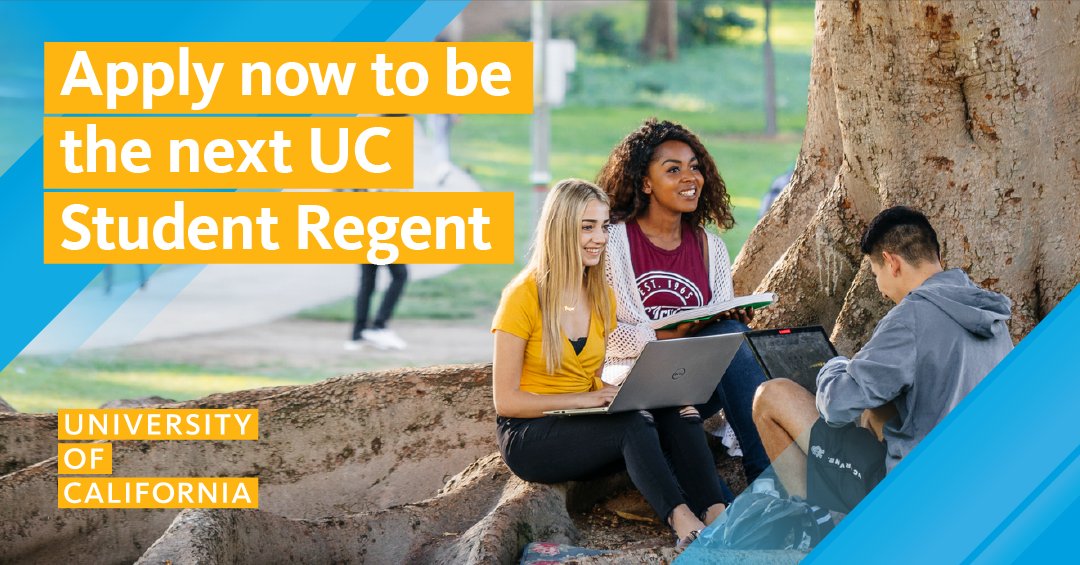 UCAdvocacy's tweet image. 📣 Calling all UC students: Apply to become the next UC Student Regent! All UC students are eligible for this life-changing opportunity, which comes with a stipend and a waiver for all systemwide tuition and fees during the two-year term of service. bit.ly/3bcDX5y