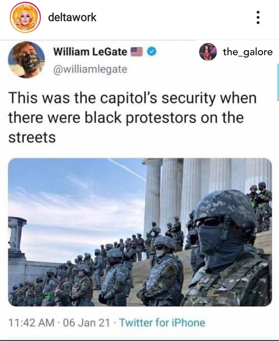 ongina's tweet photo. For the record, this was the capitol during peaceful #BLM demonstration.  Where are they to control this white supremacist mob and domestic terrorists??  What the actual fuck!?! @williamlegate #deltawork @the_galore https://t.co/2XaFg3R851