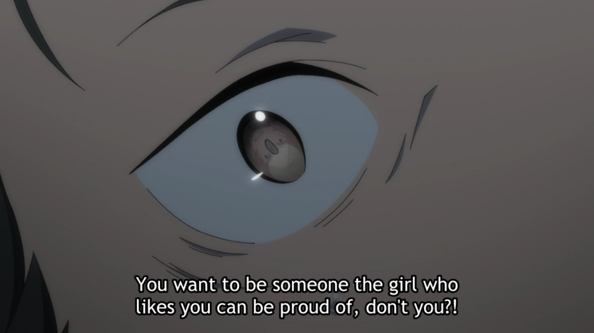 This is a well-placed eye reflection shot, as Otto sees through Subaru's heart & intentions perfectly, staring directly into his soul as he calls him out.The gesture of him connecting their hearts is also a good visual depiction of what he's trying to convey to Subaru here.