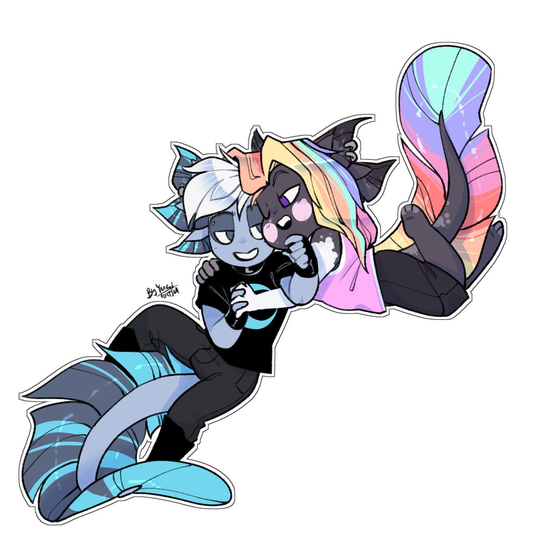 CosmicCeto's tweet photo. A new AU me and my homie thought of: Rainbow blues. Where everything is pretty much the same, but Kopi and Prisma are a couple  and live together c:
Extreme concentration of "bruh" mood https://t.co/RKzxuXpQO0