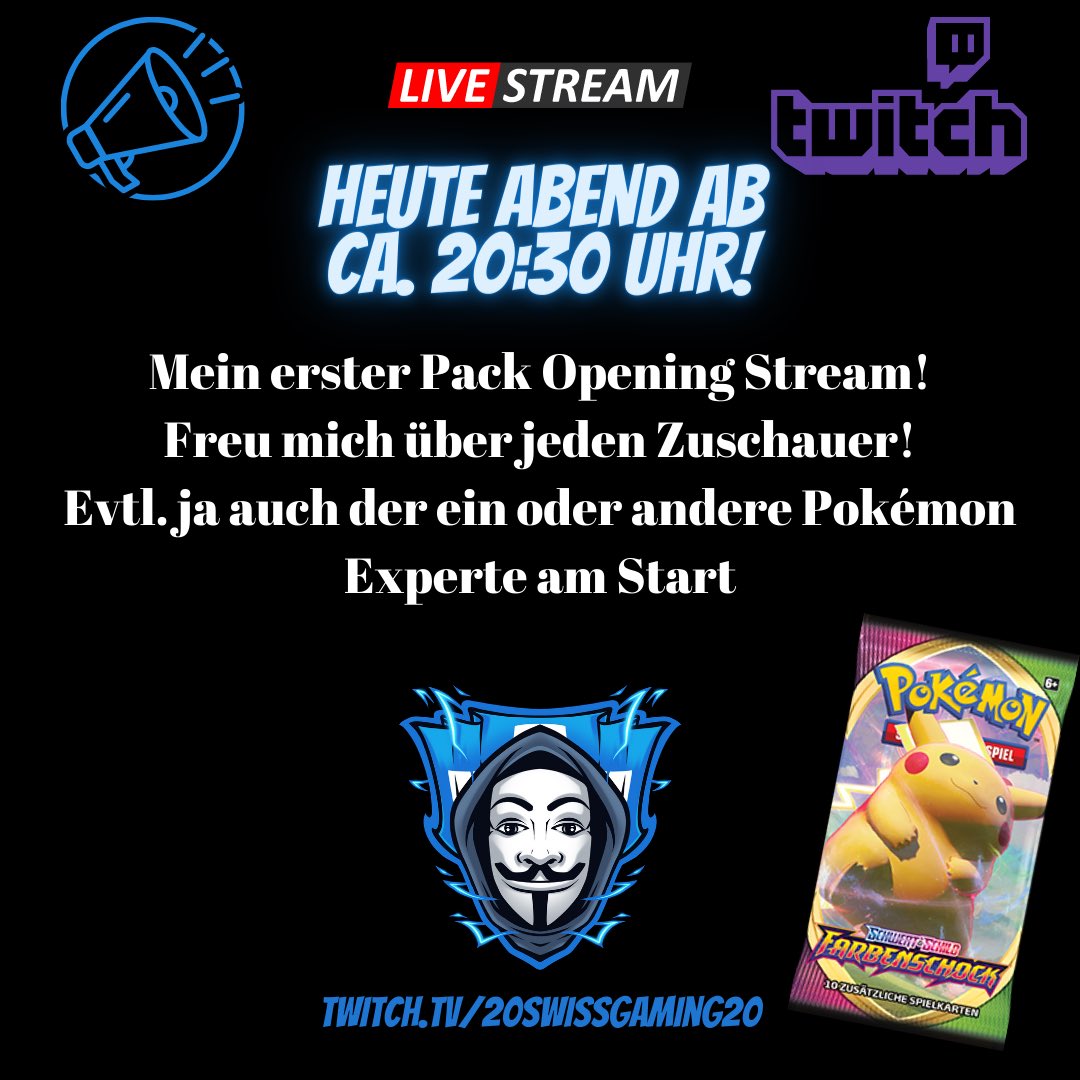 SwissGaming4's tweet photo. Sei dabei und fiebere mit mir mit, welche Karten ich ziehe. Seid über 20 Jahren öffne ich wieder Pokemon Sammelkarten. Der Hype ist da! -> https://t.co/jh4lK3jMHe #pokemon #pokemontcg #pokomenpacks #boosterpacks #pokemonDisplay #TwitchDE #twitchpush #TwitchStreamers #twitchtv https://t.co/POSKRtBP0G