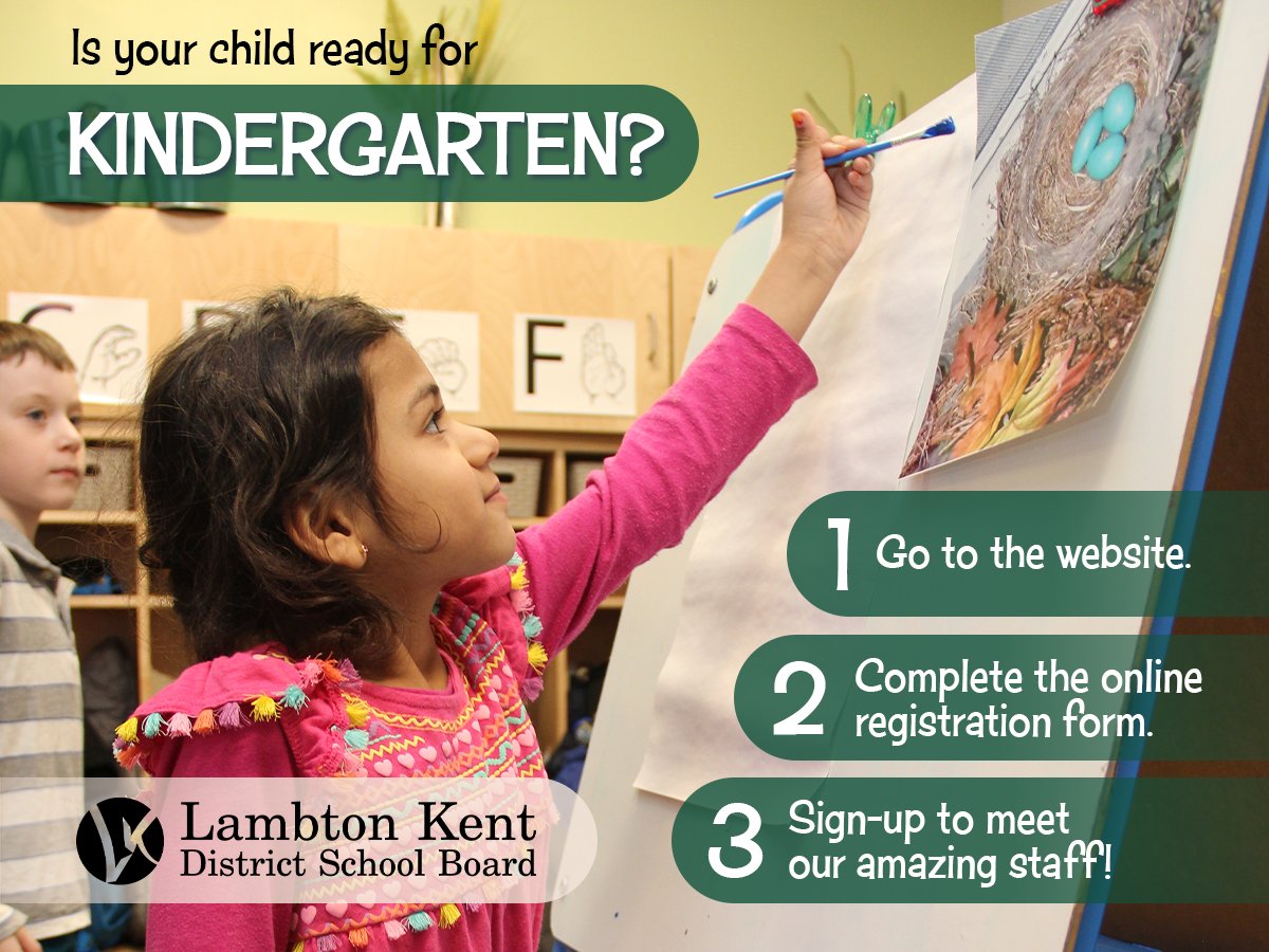 1⃣2⃣3⃣Registering for Kindergarten at your local <a href="/LKDSB/">Lambton Kent DSB</a> school is as easy as 1, 2, 3!  
💻 1 - Go to lkdsb.net/kindergarten
📝 2 - Complete the online registration
👋🏾 3 - Sign-up to meet our amazing staff!
February 4, from 4pm - 7pm
February 5, from 9am - 3pm
