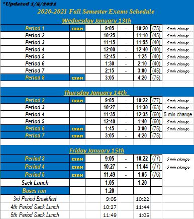 boswellhs's tweet photo. Pioneers, here is the updated version of our Fall Semester Exam Schedule.  Please let me know if you have any questions. https://t.co/uAuHeWOeBR