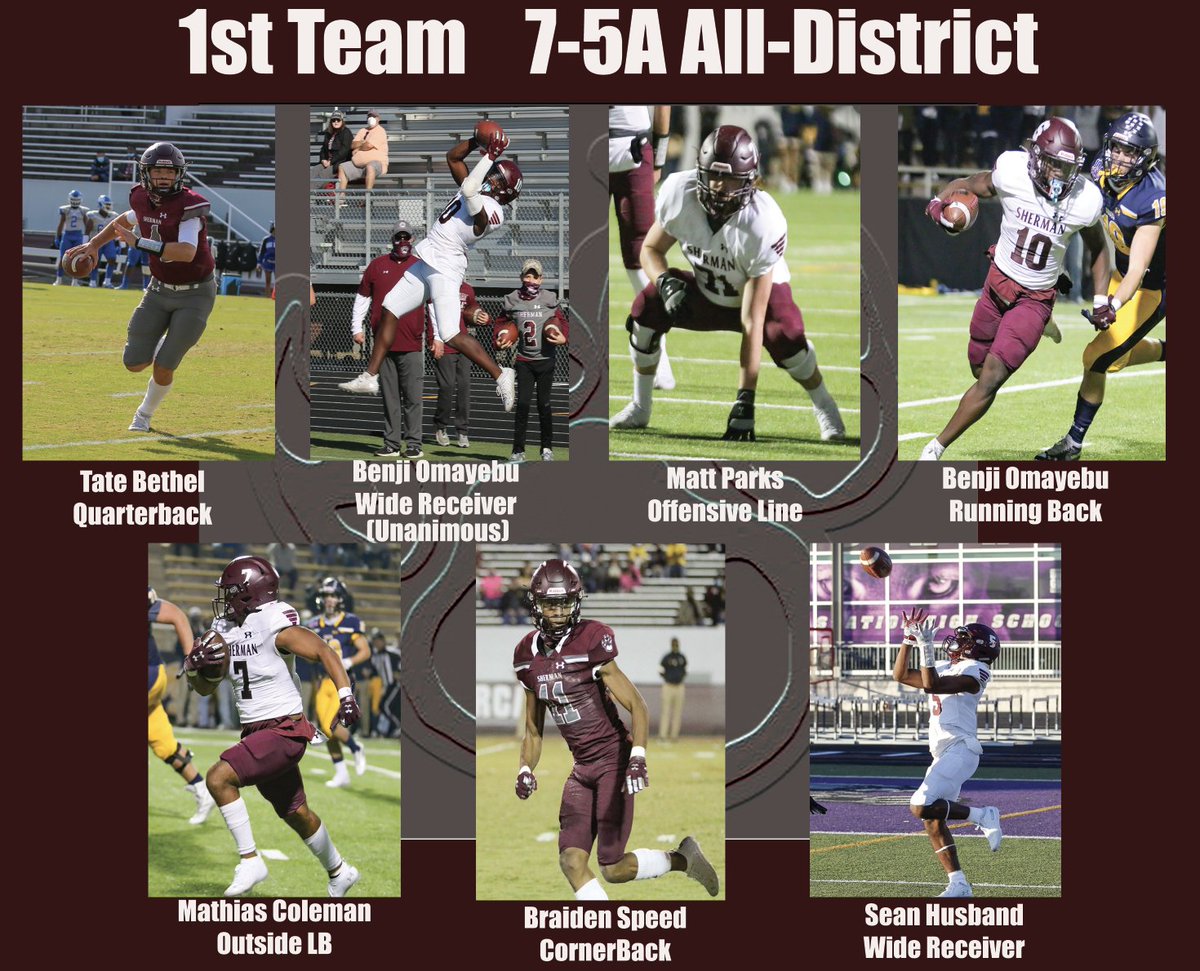 SHBearcatFB's tweet photo. Congratulations to our 2020 Sherman Bearcats earning 1st Team All-District 7-5A
#BearcatPride https://t.co/6TwdCLqKbC