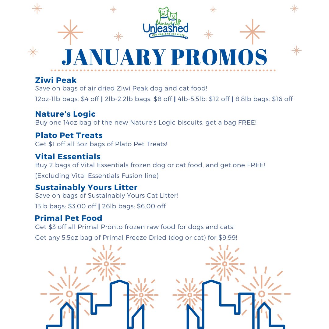 Unleashed_SH's tweet image. We’re ringing in the New Year with deals from some of our favorite brands! This January save on @PlatoPetTreats, @ZiwiPets, @NaturesLogic, @VitalEssentRaw, Sustainably Yours Litter, and @PrimalPet  😺💖🐶
 
#shoplocalraleigh #showsomelocallove #UnleashedNC