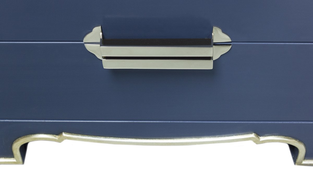 KindelFurniture's tweet photo. Our fabulous Westbury chest looks fresh with the hardware in a custom polished nickel.  @dorothydraperco #customfurniture #madetoorder #silverandblue #navy #modernbaroque https://t.co/lJEIvpiXlK