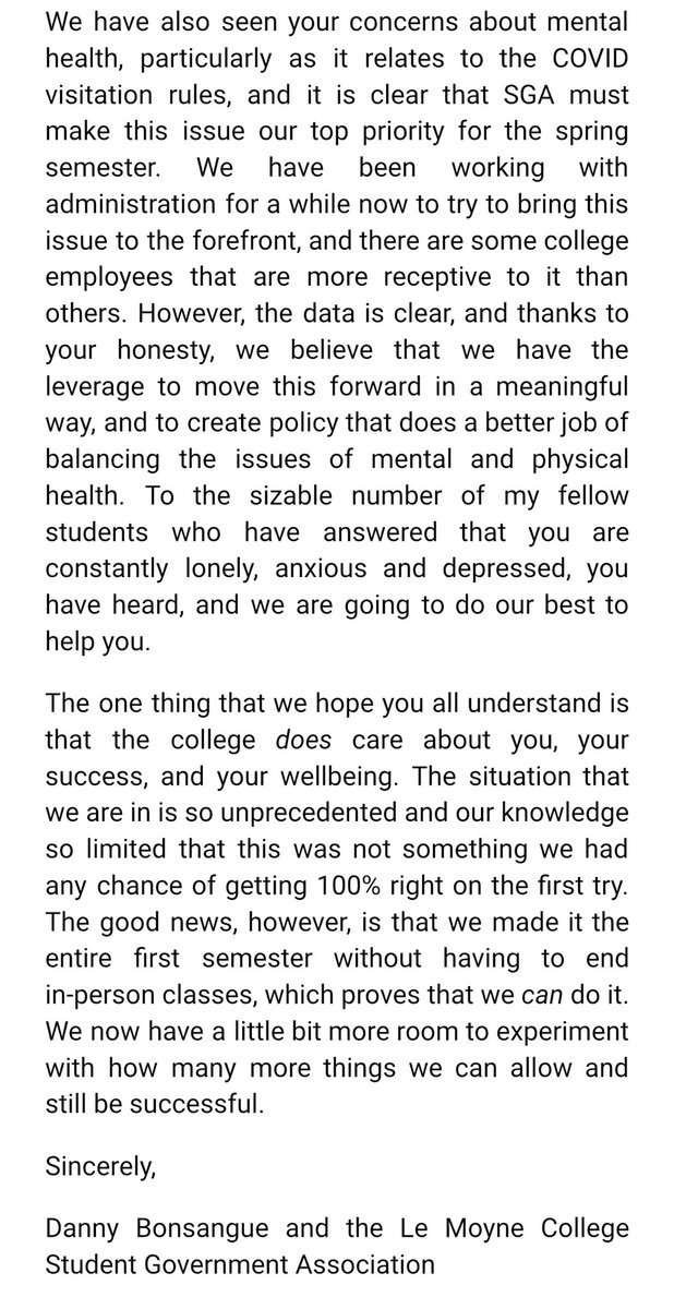 lemoyneSGA's tweet photo. Thank you to all who participated in the Post-Semester Survey. A message from Danny Bonsangue, SGA President: https://t.co/4HBlKraRjt