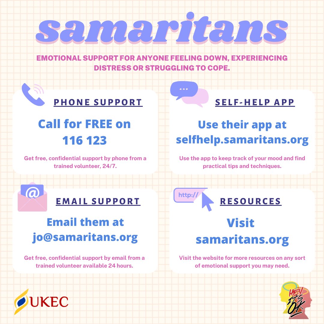 UKEC's tweet photo. If you've been feeling tired lately and feel like you need someone to talk to, know that help and support is always available.
Here are a few helplines you can contact. It’s never too late to reach out for help.
Take care and stay safe!
#HeyItsOk https://t.co/g7XUDfb4fj