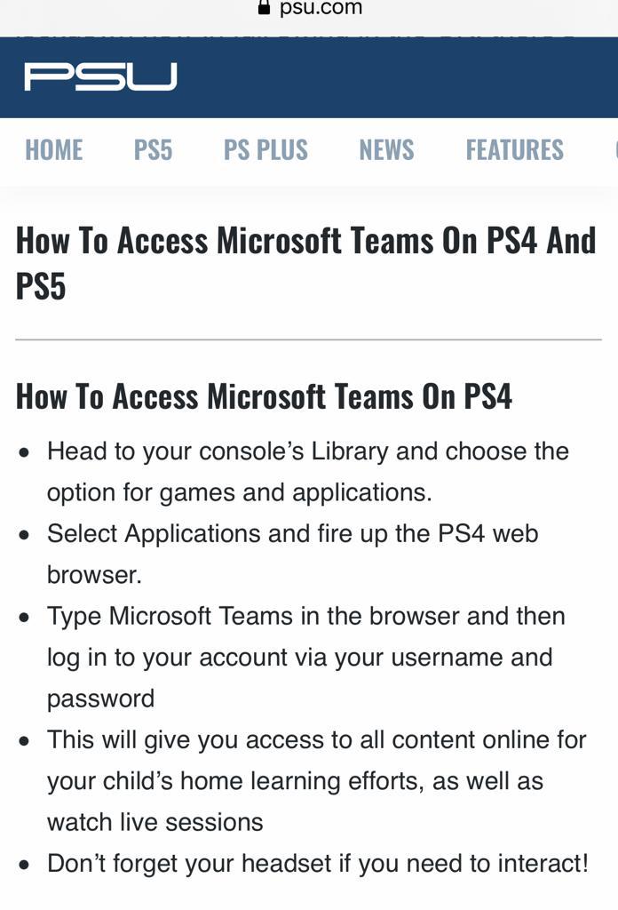 SerlbyPark's tweet photo. For anyone at home who is still finding it difficult to connect to Microsoft teams...have you got a PS4 or PS5?! #remotelearning https://t.co/KNpscDGSRc