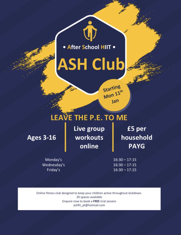 ashleyruneckles's tweet photo. Calling all parents, carers, and newly appointed homeschool teachers📢
I’m launching a brand new online after school fitness programme designed to get your kids up and moving through lockdown.
DM me for more info & to book your FREE trial class! https://t.co/lvSf6fdKzl