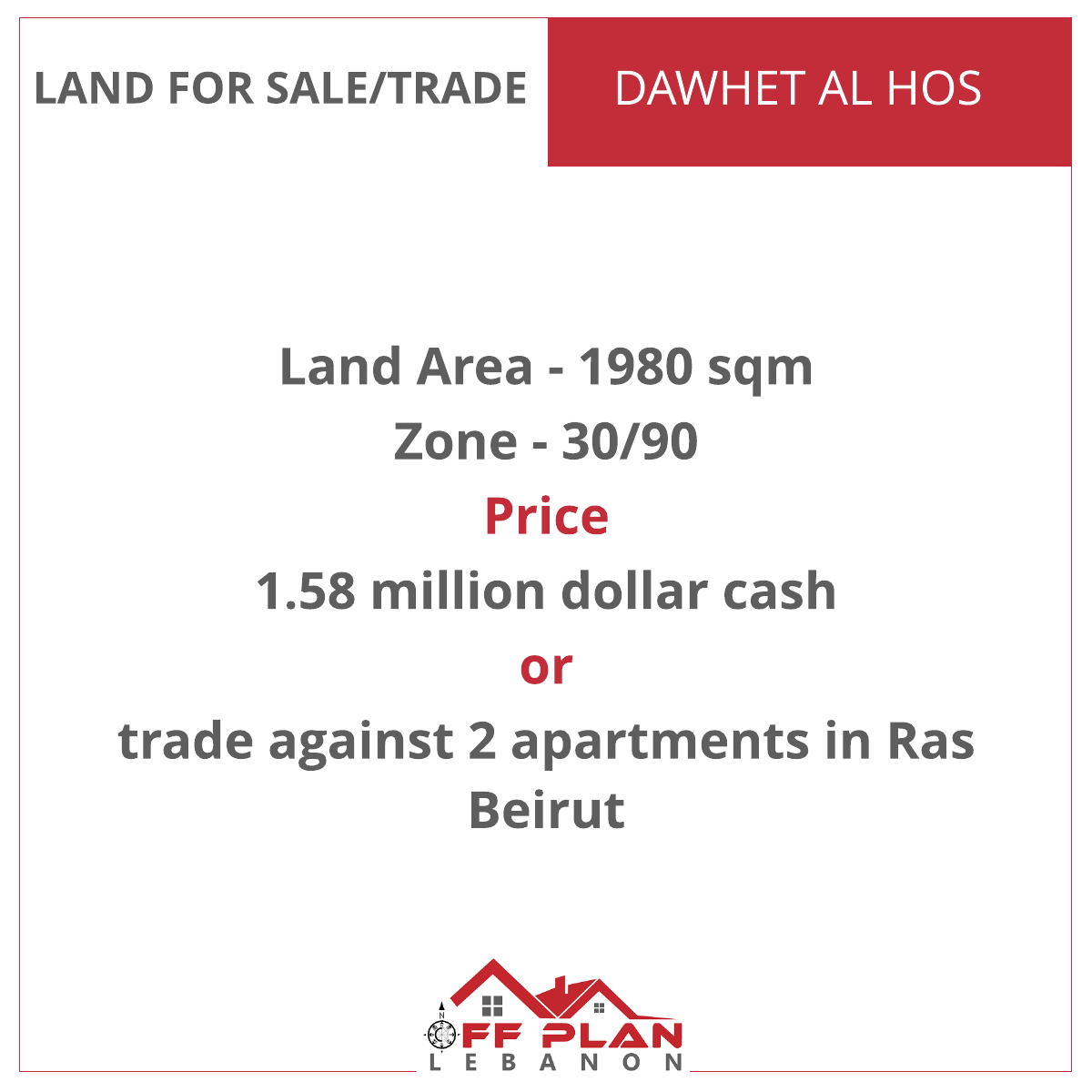 OffplanL's tweet photo. #Land for sale in #Dawhet_Alhos
Land Area-1980 sqm
Zone-30/90
Price 1.58 million $ cash or trade against 2 apartments in #Ras_Beirut
For more info, please Whatsapp us on +971581979703
#Lebanon #RealEstateLebanon #beirut #realestate 
#عقارات #عقارات_لبنان #لبنان #بيروت https://t.co/tFiIwvcig0