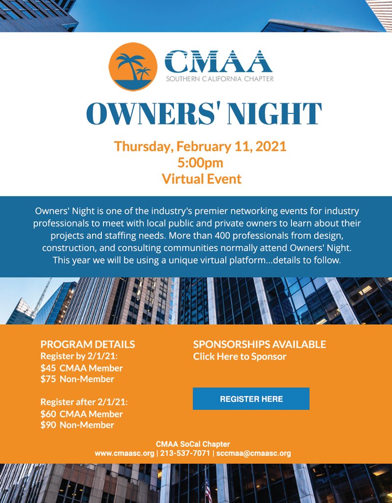 CMAASC's tweet image. CMAA Owners&apos; Night - Thursday, February 11, 2020 conta.cc/3q0klWt