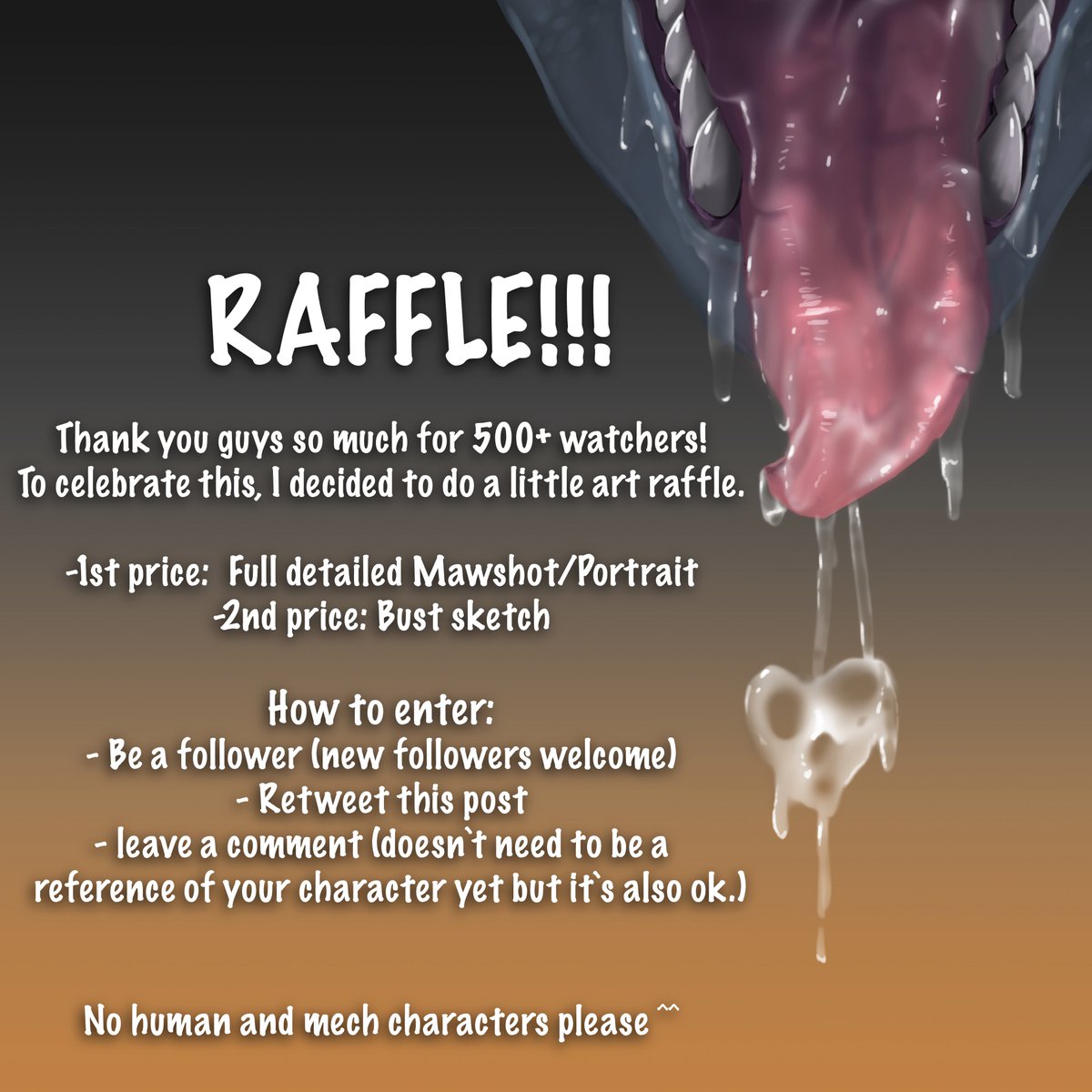 ⭐️ART RAFFLE!⭐️ Thank you for more than 500 followers, this means so much to me! <3 <3 <3 Can´t wait to bring you more maws and other art this year. :) How to enter: - Be a follower - Retweet - leave a comment (Refs are ok but not necessary) Raffle ends on January 31st.