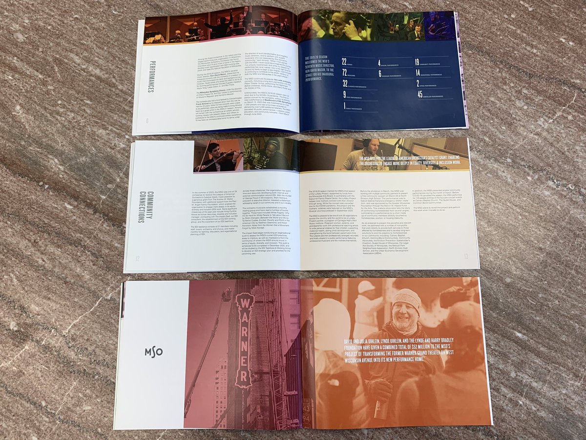 BeckerDesignWI's tweet photo. We received the latest MSO annual report. It never loses its thrill to get the printed piece! The design features a new logo, and some signature pops of color. Their new virtual season will be something to be remembered! 

#annualreportdesign #logodesign #branding #beckerdesign https://t.co/25wzkc94vh